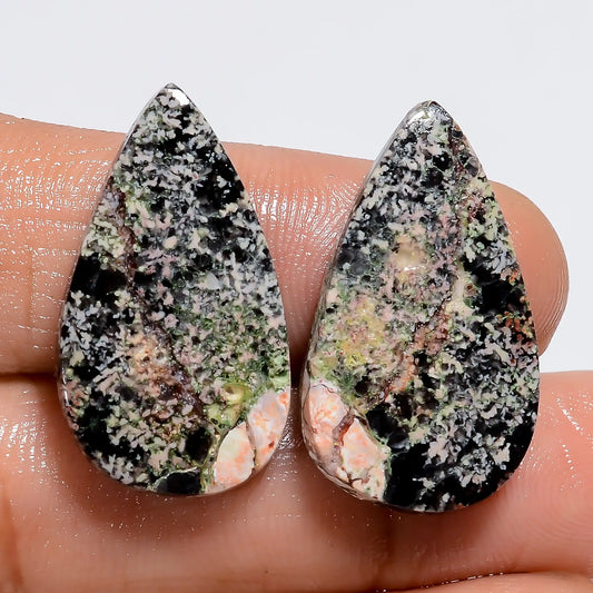 Flower Obsidian Pear Shape Cabochon Loose Gemstone Pair Natural 20 Ct. 24X12X3 mm V-7295