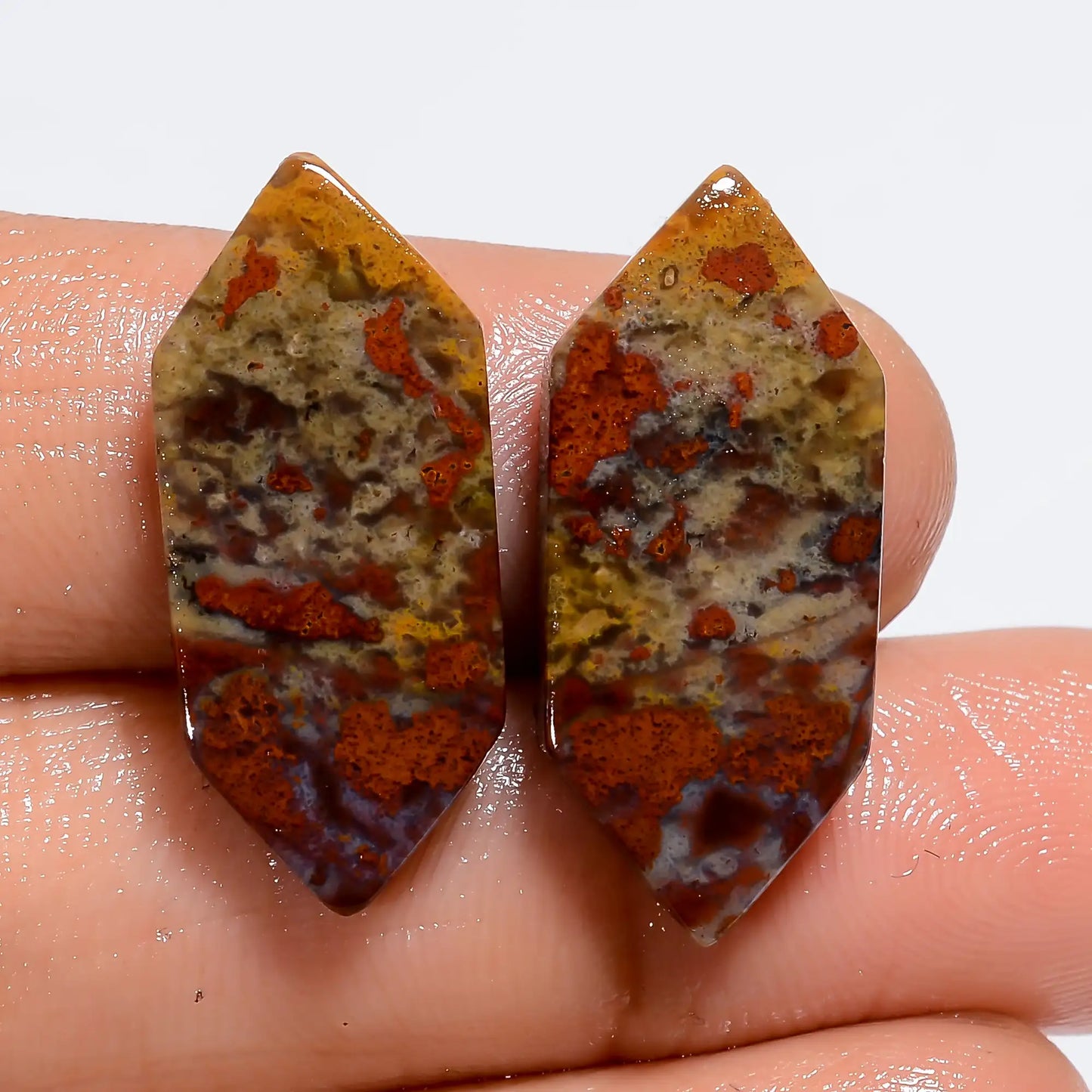 Bloodstone Fancy Shape Cabochon Loose Gemstone Pair Natural 18 Ct. 24X10X2 mm V-7301