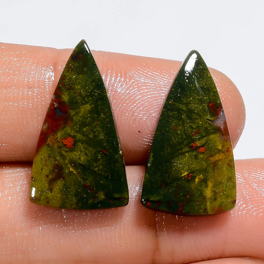 Bloodstone Triangle Shape Cabochon Loose Gemstone Pair Natural 14 Ct. 20X10X2 mm V-7304