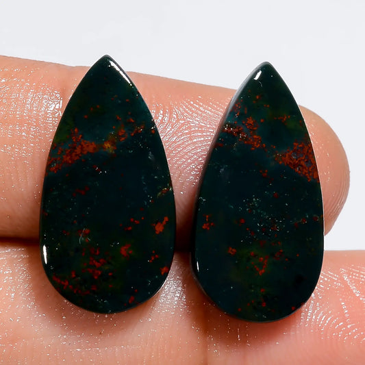 Bloodstone Pear Shape Cabochon Loose Gemstone Pair Natural 15 Ct. 20X10X3 mm V-7306