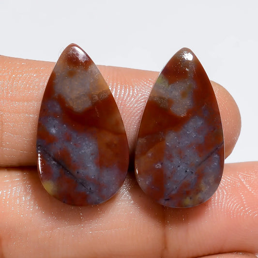 Bloodstone Pear Shape Cabochon Loose Gemstone Pair Natural 21.5 Ct. 21X11X2 mm V-7310