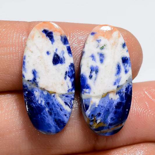 Sodalite Oval Shape Cabochon Loose Gemstone Pair Natural 17 Ct. 22X10X3 mm V-7331