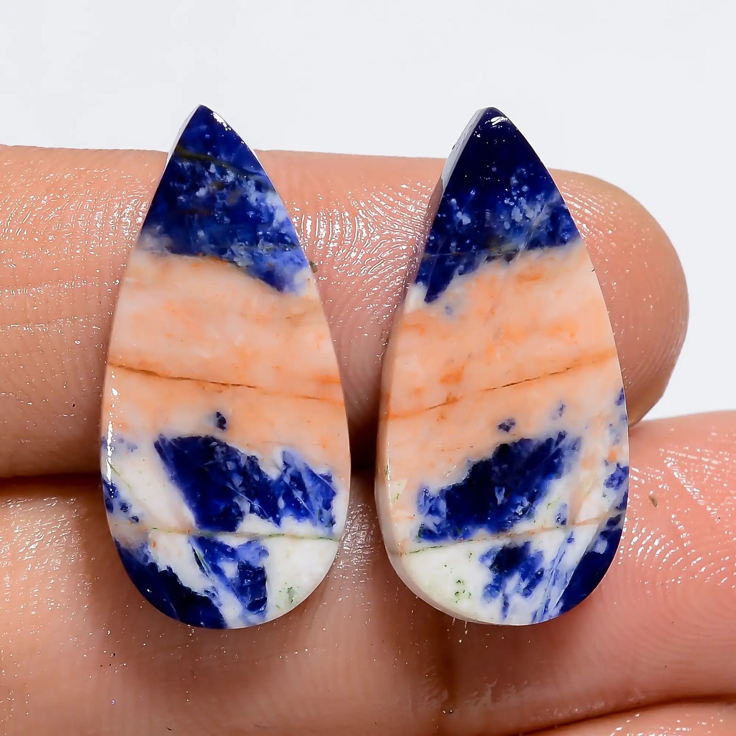 Sodalite Pear Shape Cabochon Loose Gemstone Pair Natural 17 Ct. 22X10X3 mm V-7333