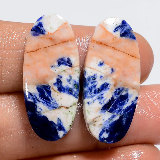 Sodalite Oval Shape Cabochon Loose Gemstone Pair Natural 24 Ct. 26X11X3 mm V-7335