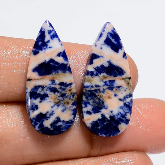 Sodalite Pear Shape Cabochon Loose Gemstone Pair Natural 19 Ct. 26X11X3 mm V-7336