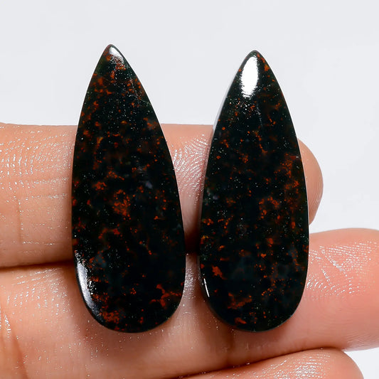 Bloodstone Pear Shape Cabochon Loose Gemstone Pair Natural 28.5 Ct. 30X11X3 mm V-7339
