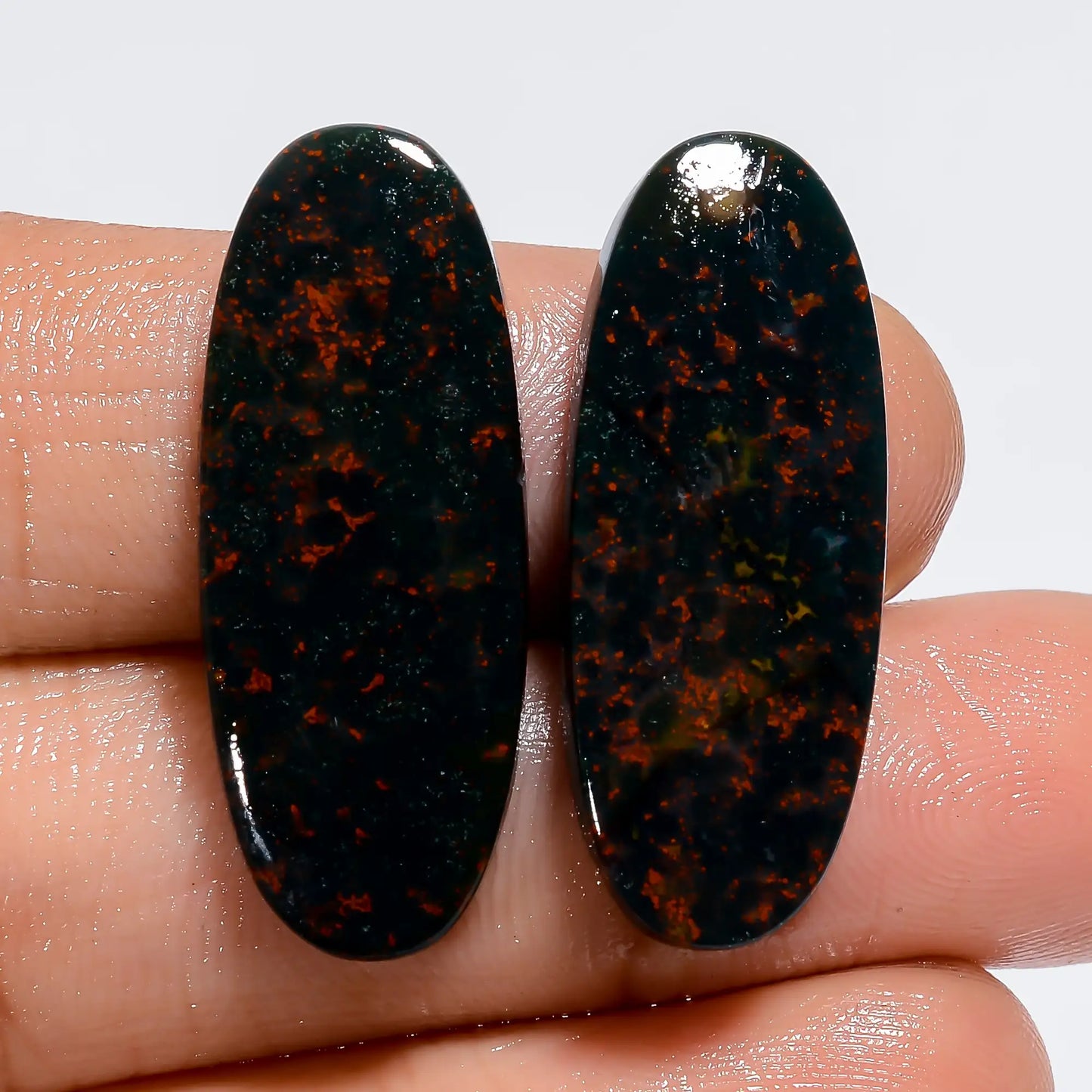 Bloodstone Oval Shape Cabochon Loose Gemstone Pair Natural 25 Ct. 28X10X2 mm V-7340
