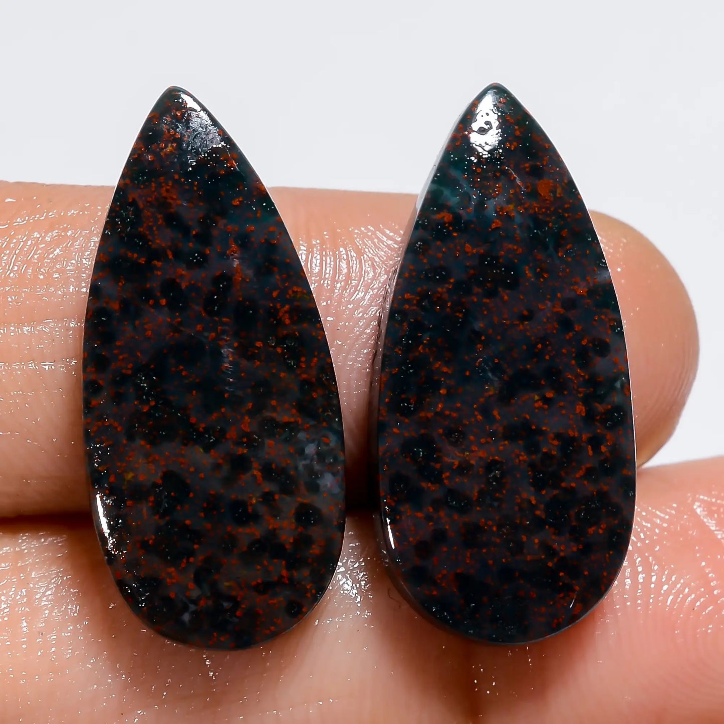 Bloodstone Pear Shape Cabochon Loose Gemstone Pair Natural 22 Ct. 24X10X3 mm V-7344
