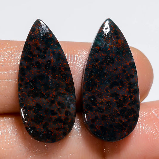 Bloodstone Pear Shape Cabochon Loose Gemstone Pair Natural 22 Ct. 24X10X3 mm V-7344