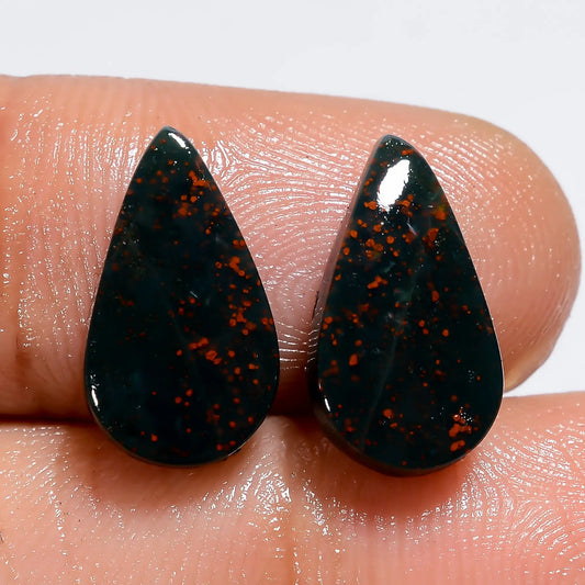 Bloodstone Pear Shape Cabochon Loose Gemstone Pair Natural 7.5 Ct. 13X7X3 mm V-7350