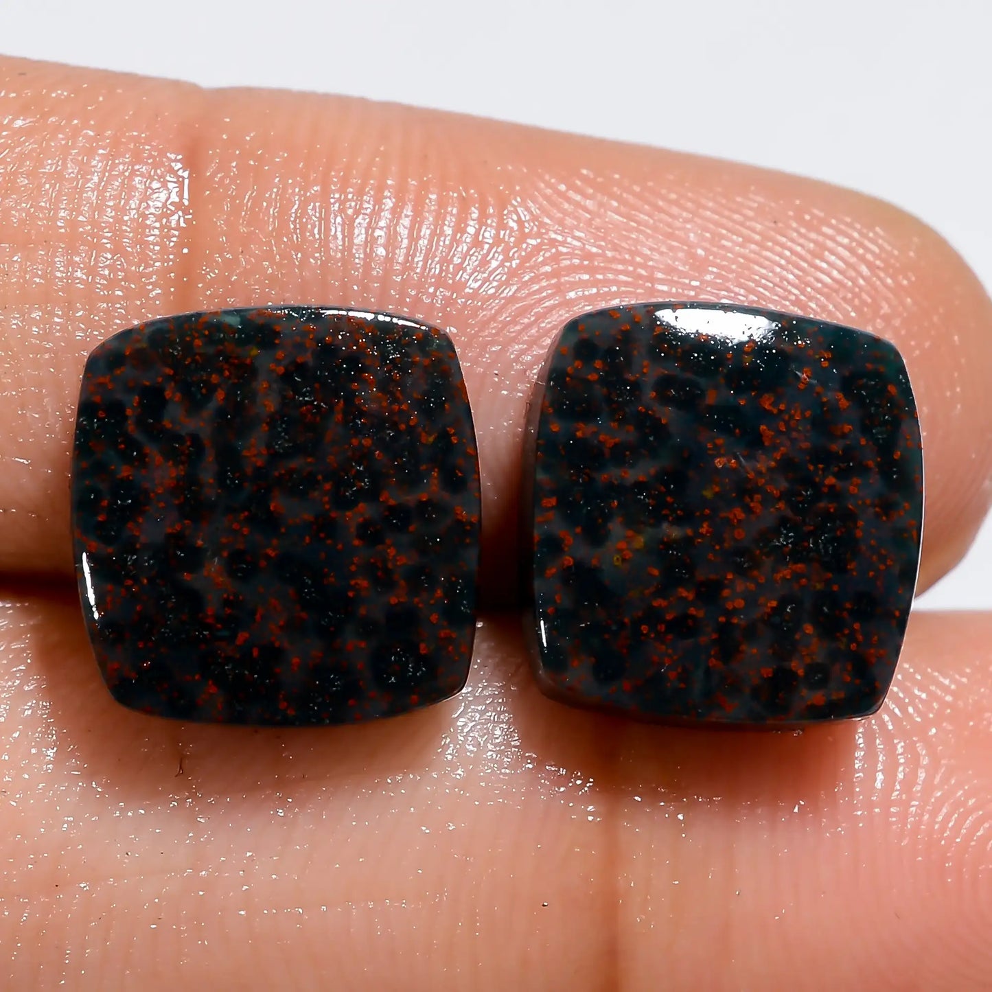 Bloodstone Cushion Shape Cabochon Loose Gemstone Pair Natural 12 Ct. 10X10X3 mm V-7351