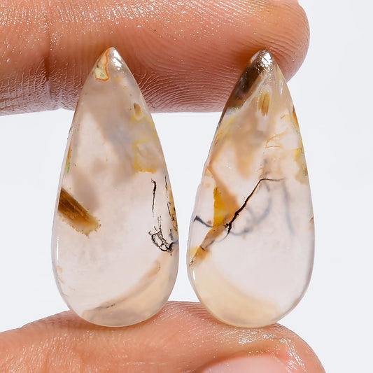 Stick Agate Pear Shape Cabochon Loose Gemstone Pair Natural 16.5 Ct. 25X11X2 mm V-7353