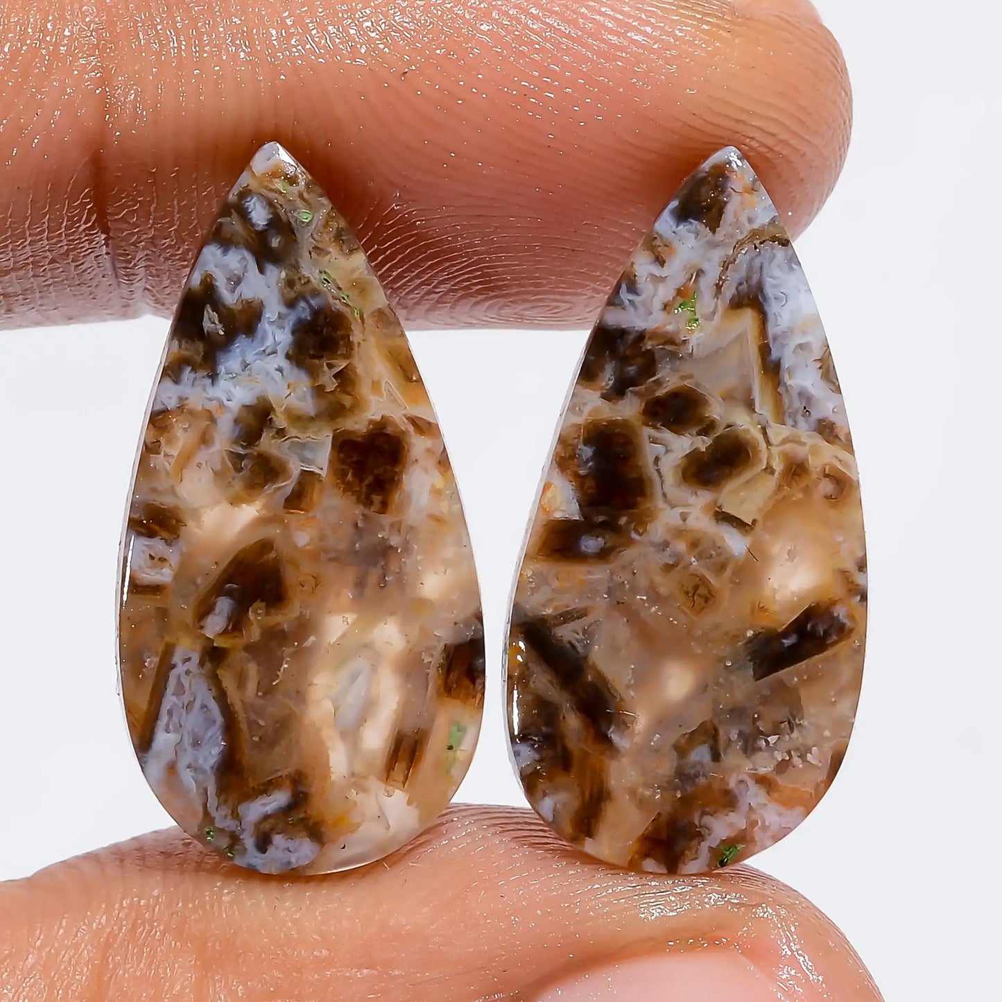 Stick Agate Pear Shape Cabochon Loose Gemstone Pair Natural 16 Ct. 23X11X2 mm V-7354
