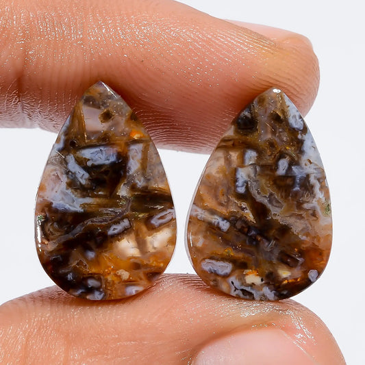 Stick Agate Pear Shape Cabochon Loose Gemstone Pair Natural 13 Ct. 17X11X3 mm V-7355