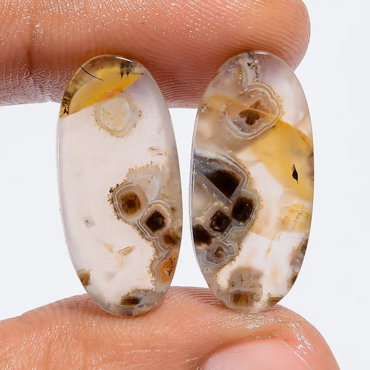 Stick Agate Oval Shape Cabochon Loose Gemstone Pair Natural 15.5 Ct. 22X10X2 mm V-7356