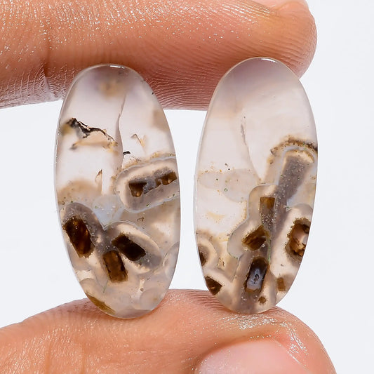 Stick Agate Oval Shape Cabochon Loose Gemstone Pair Natural 14.5 Ct. 22X10X2 mm V-7357