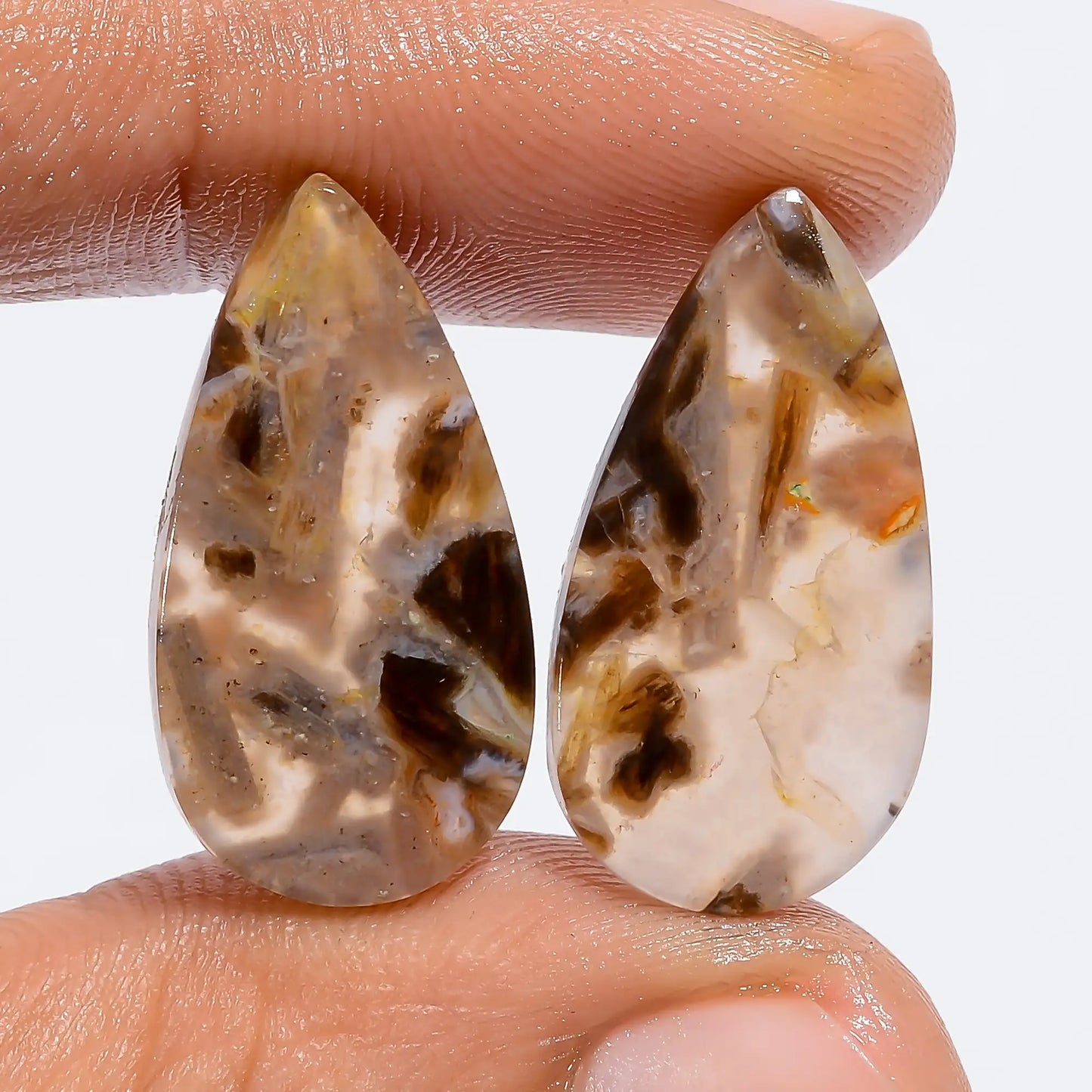 Stick Agate Pear Shape Cabochon Loose Gemstone Pair Natural 16 Ct. 22X11X2 mm V-7358