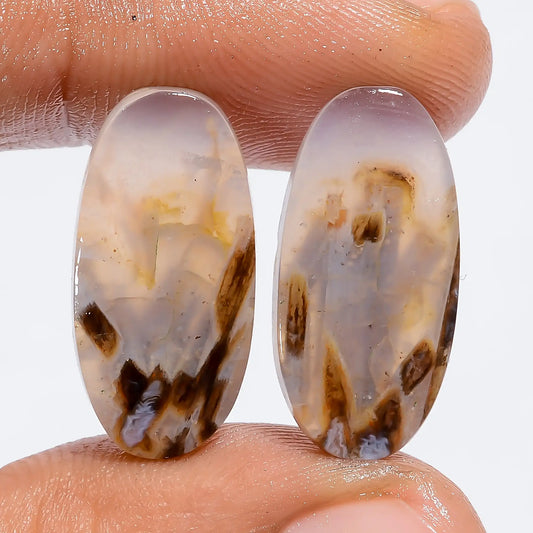 Stick Agate Oval Shape Cabochon Loose Gemstone Pair Natural 14.5 Ct. 20X9X2 mm V-7359