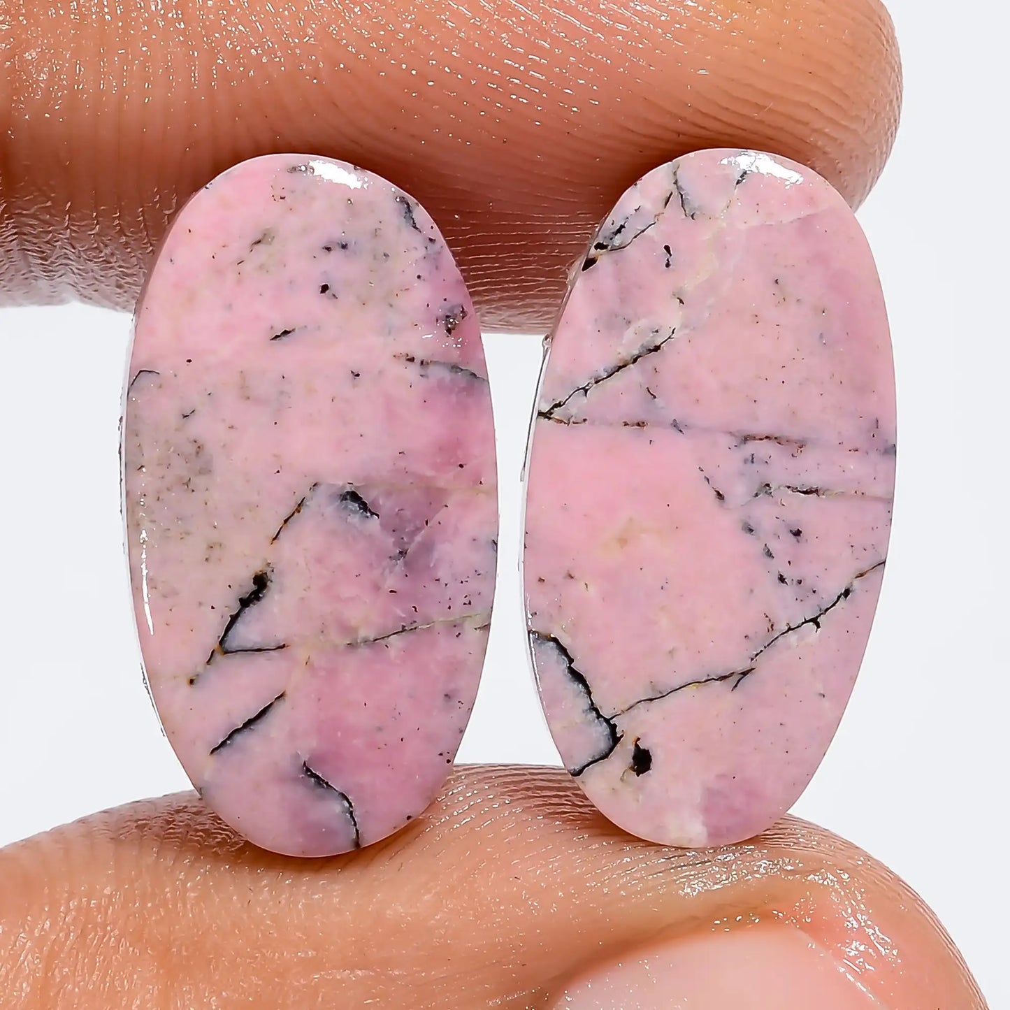 Rhodonite Oval Shape Cabochon Loose Gemstone Pair Natural 19 Ct. 18X9X3 mm V-7364