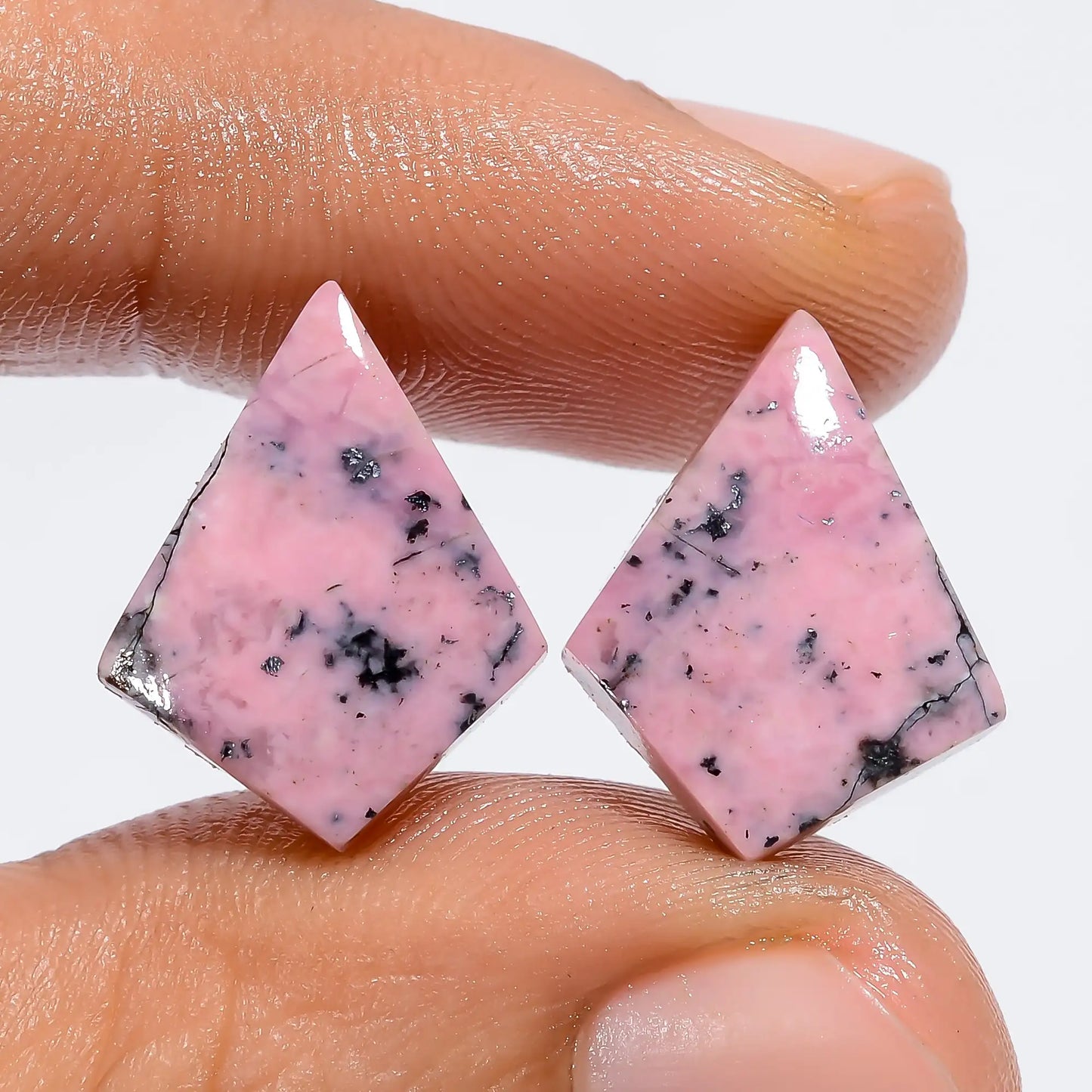 Rhodonite Shield Shape Cabochon Loose Gemstone Pair Natural 15 Ct. 16X12X2 mm V-7365