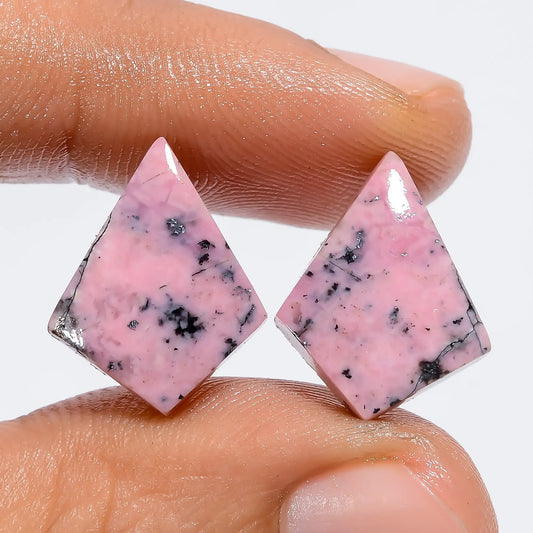 Rhodonite Shield Shape Cabochon Loose Gemstone Pair Natural 15 Ct. 16X12X2 mm V-7365