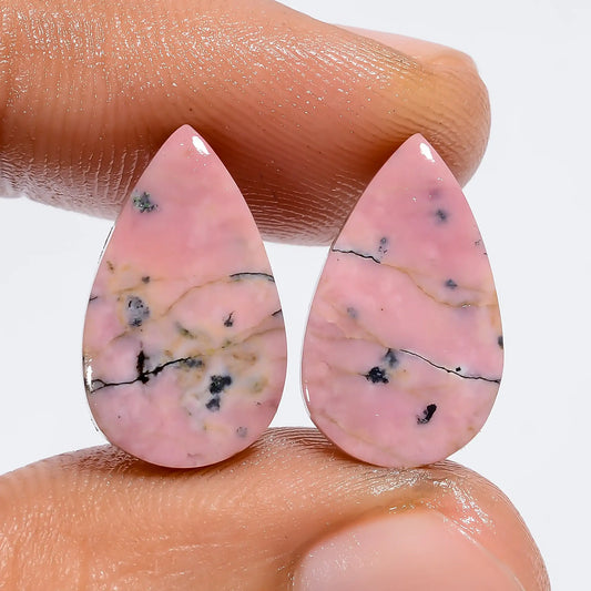 Rhodonite Pear Shape Cabochon Loose Gemstone Pair Natural 16 Ct. 16X9X3 mm V-7366