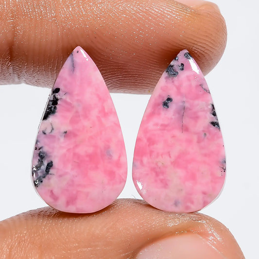 Rhodonite Pear Shape Cabochon Loose Gemstone Pair Natural 18 Ct. 18X10X3 mm V-7369