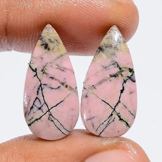 Rhodonite Pear Shape Cabochon Loose Gemstone Pair Natural 18.5 Ct. 20X9X2 mm V-7370