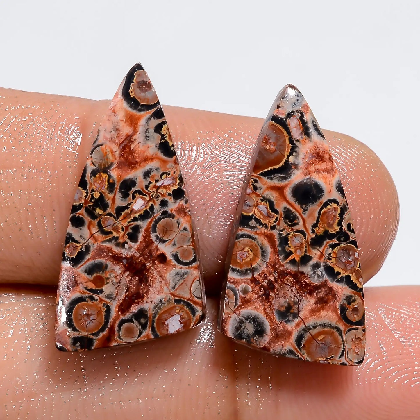 Leopard Skin Jasper Fancy Shape Cabochon Loose Gemstone Pair Natural 13 Ct. 21X10X3 mm V-7377