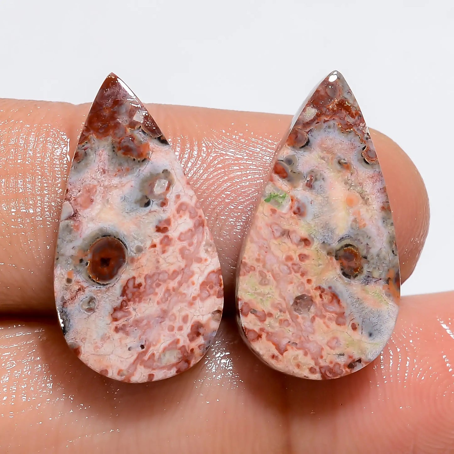 Leopard Skin Jasper Pear Shape Cabochon Loose Gemstone Pair Natural 13.5 Ct. 20X10X3 mm V-7380