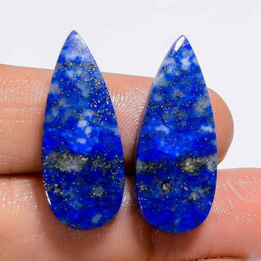 Lapis Lazuli Pear Shape Cabochon Loose Gemstone Pair Natural 28 Ct. 27X10X3 mm V-7383