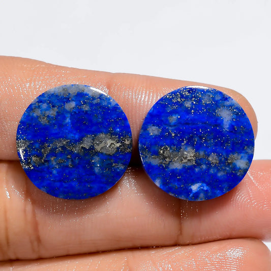 Lapis Lazuli Round Shape Cabochon Loose Gemstone Pair Natural 29 Ct. 17X17X3 mm V-7391