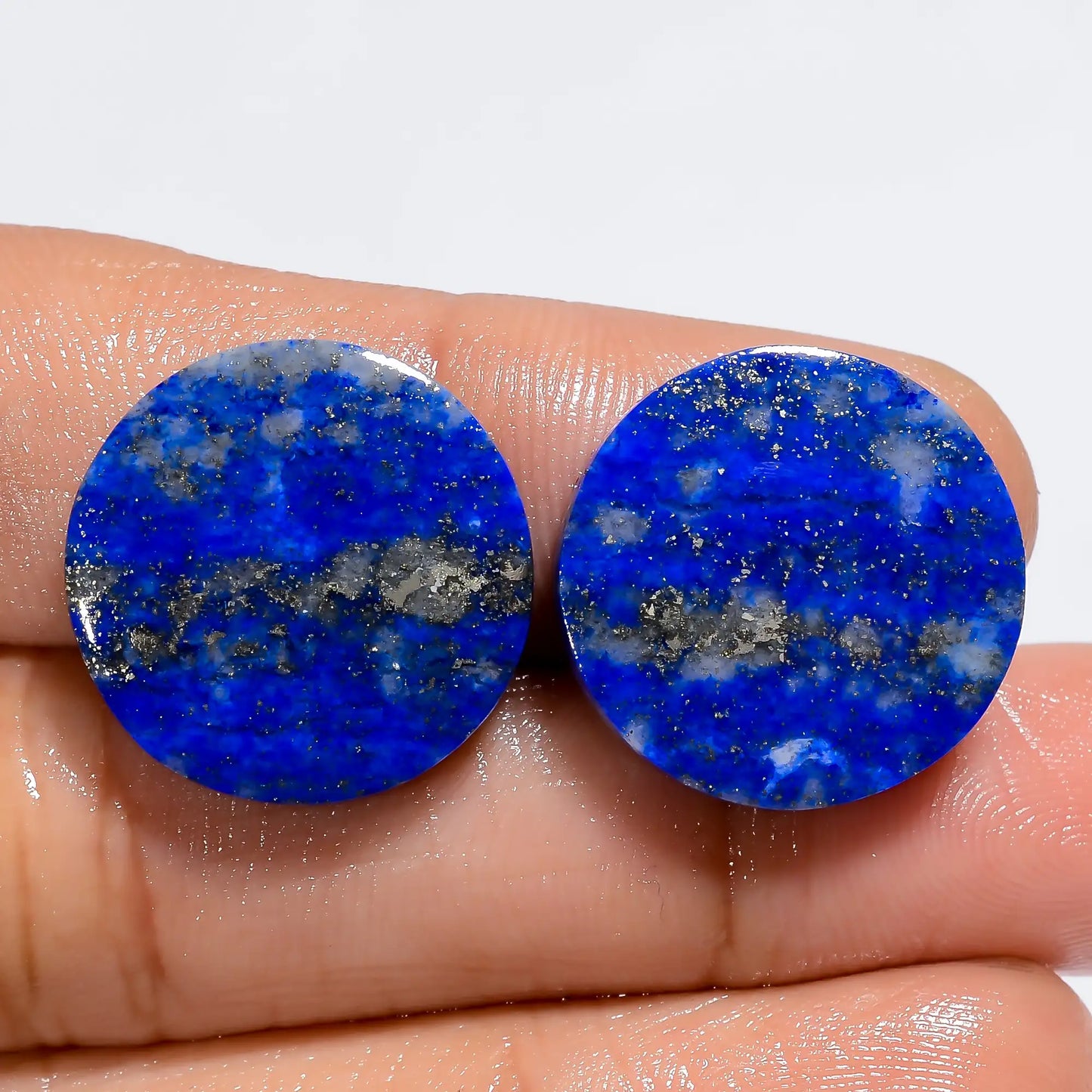 Lapis Lazuli Round Shape Cabochon Loose Gemstone Pair Natural 29 Ct. 17X17X3 mm V-7391