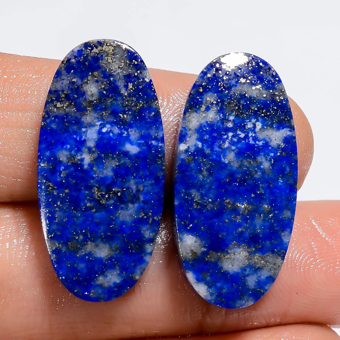 Lapis Lazuli Oval Shape Cabochon Loose Gemstone Pair Natural 30.5 Ct. 25X11X3 mm V-7393