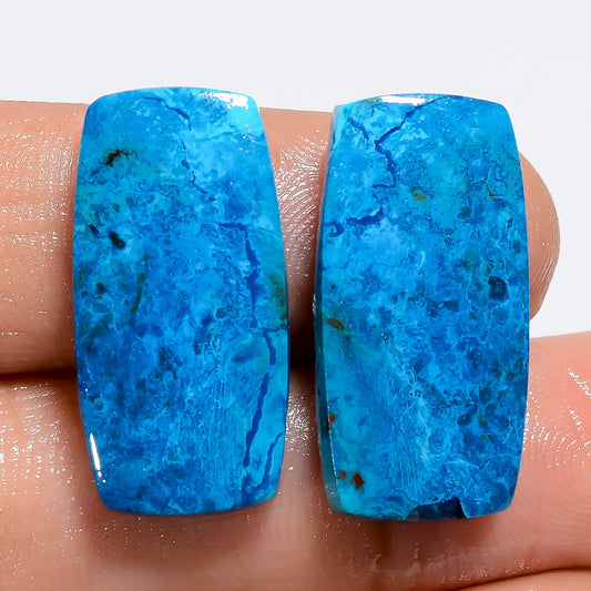 Chrysocolla Radiant Shape Cabochon Loose Gemstone Pair Natural 26 Ct. 22X10X3 mm V-7399
