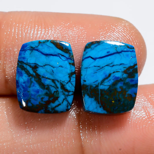 Chrysocolla Radiant Shape Cabochon Loose Gemstone Pair Natural 13 Ct. 11X9X3 mm V-7406
