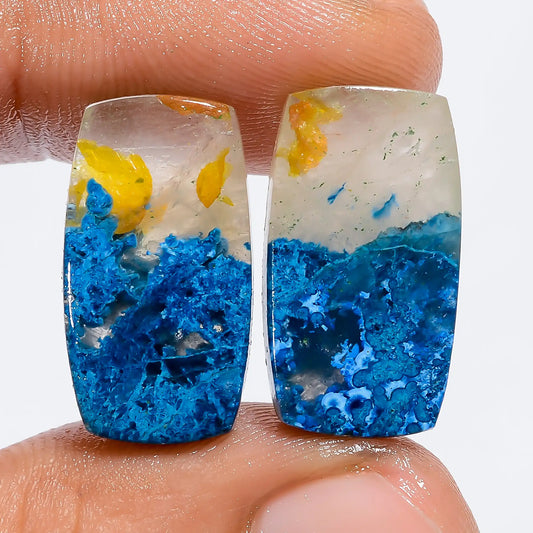 Chrysocolla Radiant Shape Cabochon Loose Gemstone Pair Natural 20 Ct. 19X10X3 mm V-7410