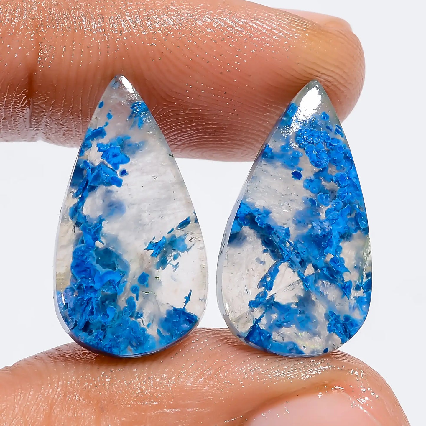 Chrysocolla Pear Shape Cabochon Loose Gemstone Pair Natural 14 Ct. 19X10X2 mm V-7411