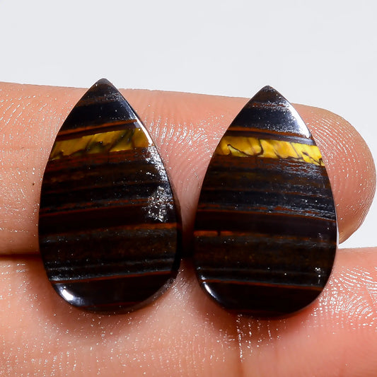 Iron Tiger Eye Pear Shape Cabochon Loose Gemstone Pair Natural 19.5 Ct. 19X11X2 mm V-7420