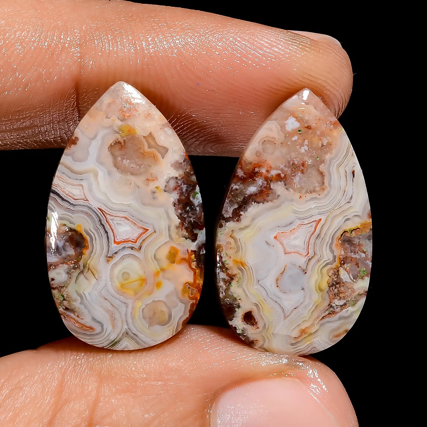 Crazy Lace Agate Pear Shape Cabochon Loose Gemstone Pair Natural 23 Ct. 23X13X3 mm V-7427