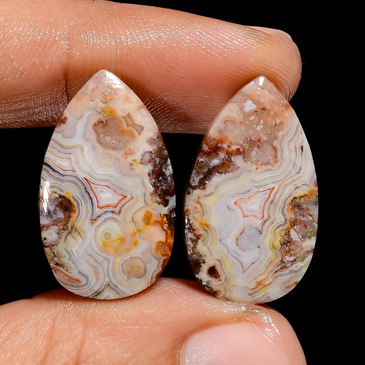 Crazy Lace Agate Pear Shape Cabochon Loose Gemstone Pair Natural 23 Ct. 23X13X3 mm V-7427