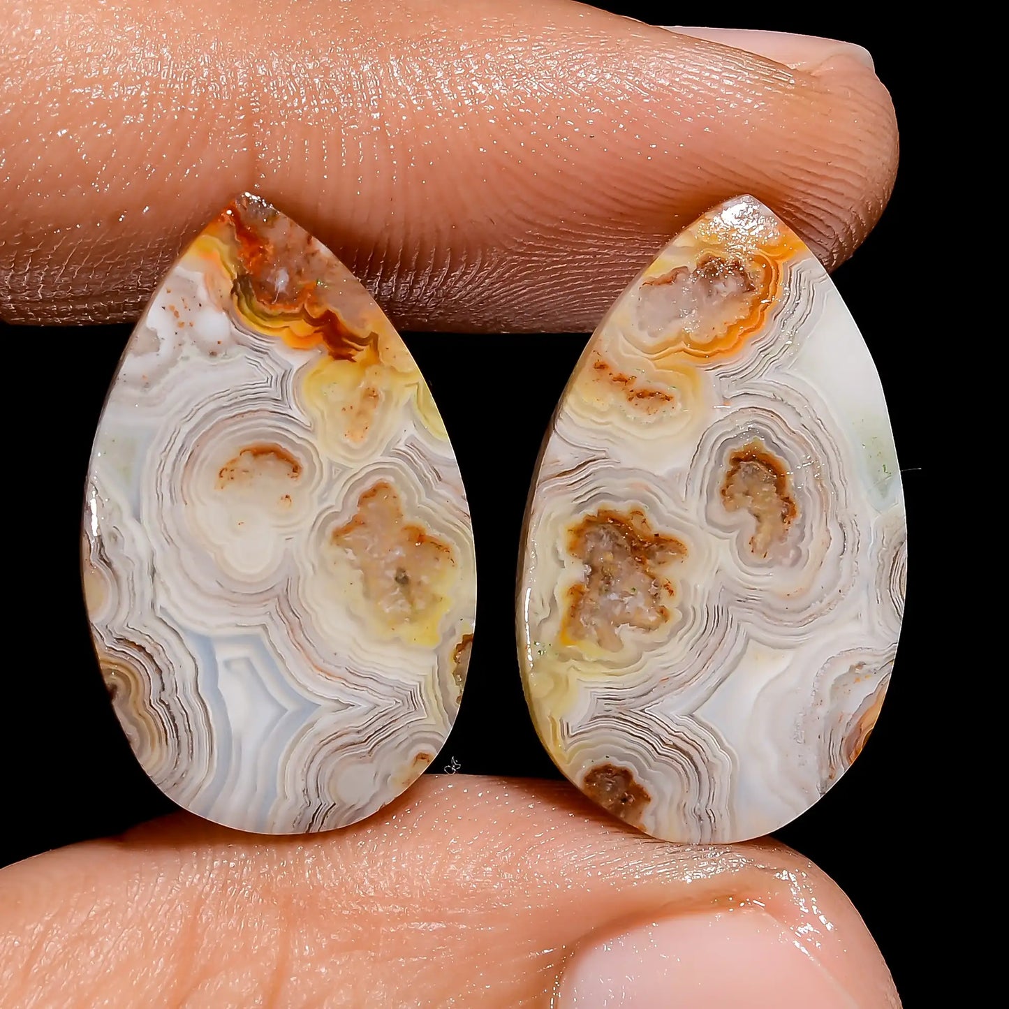 Crazy Lace Agate Pear Shape Cabochon Loose Gemstone Pair Natural 17.5 Ct. 23X13X2 mm V-7433