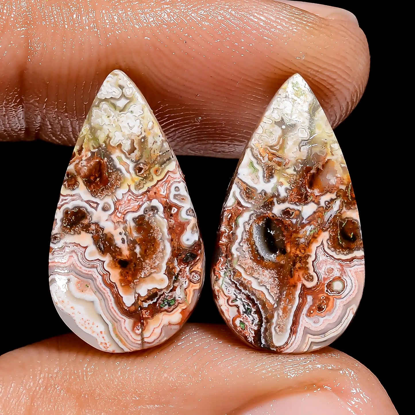 Crazy Lace Agate Pear Shape Cabochon Loose Gemstone Pair Natural 11 Ct. 19X10X2 mm V-7439