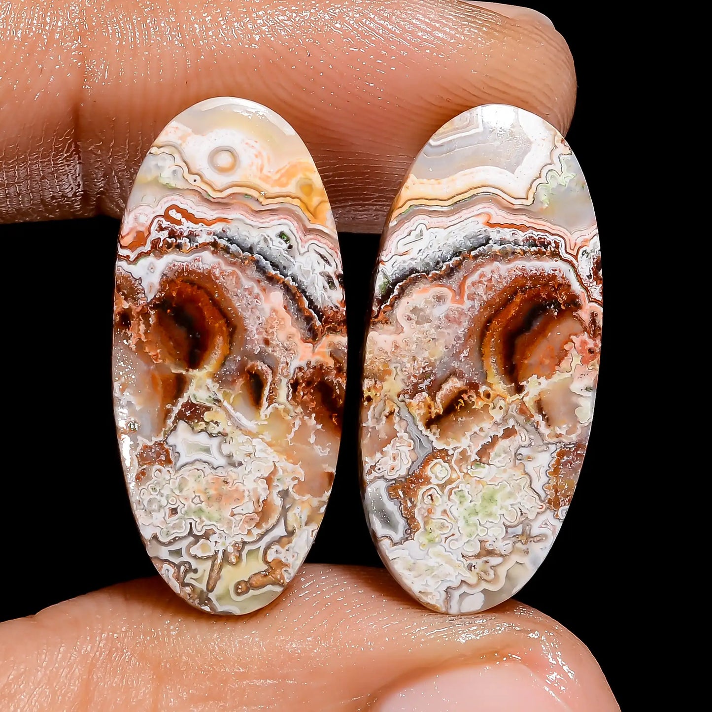 Crazy Lace Agate Oval Shape Cabochon Loose Gemstone Pair Natural 19 Ct. 24X10X3 mm V-7441