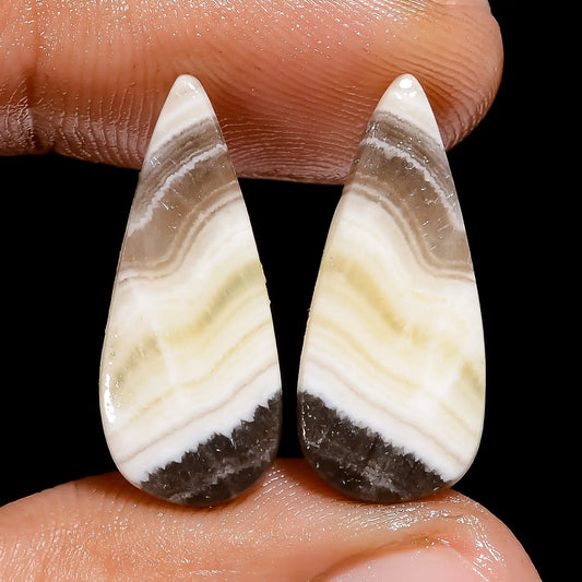 Zebra Jasper Pear Shape Cabochon Loose Gemstone Pair Natural 11.5 Ct. 21X9X2 mm V-7446