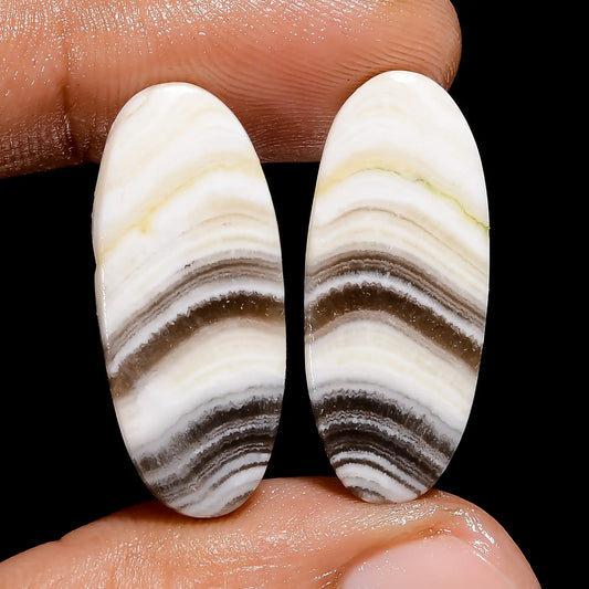Zebra Jasper Oval Shape Cabochon Loose Gemstone Pair Natural 21.5 Ct. 25X9X2 mm V-7453
