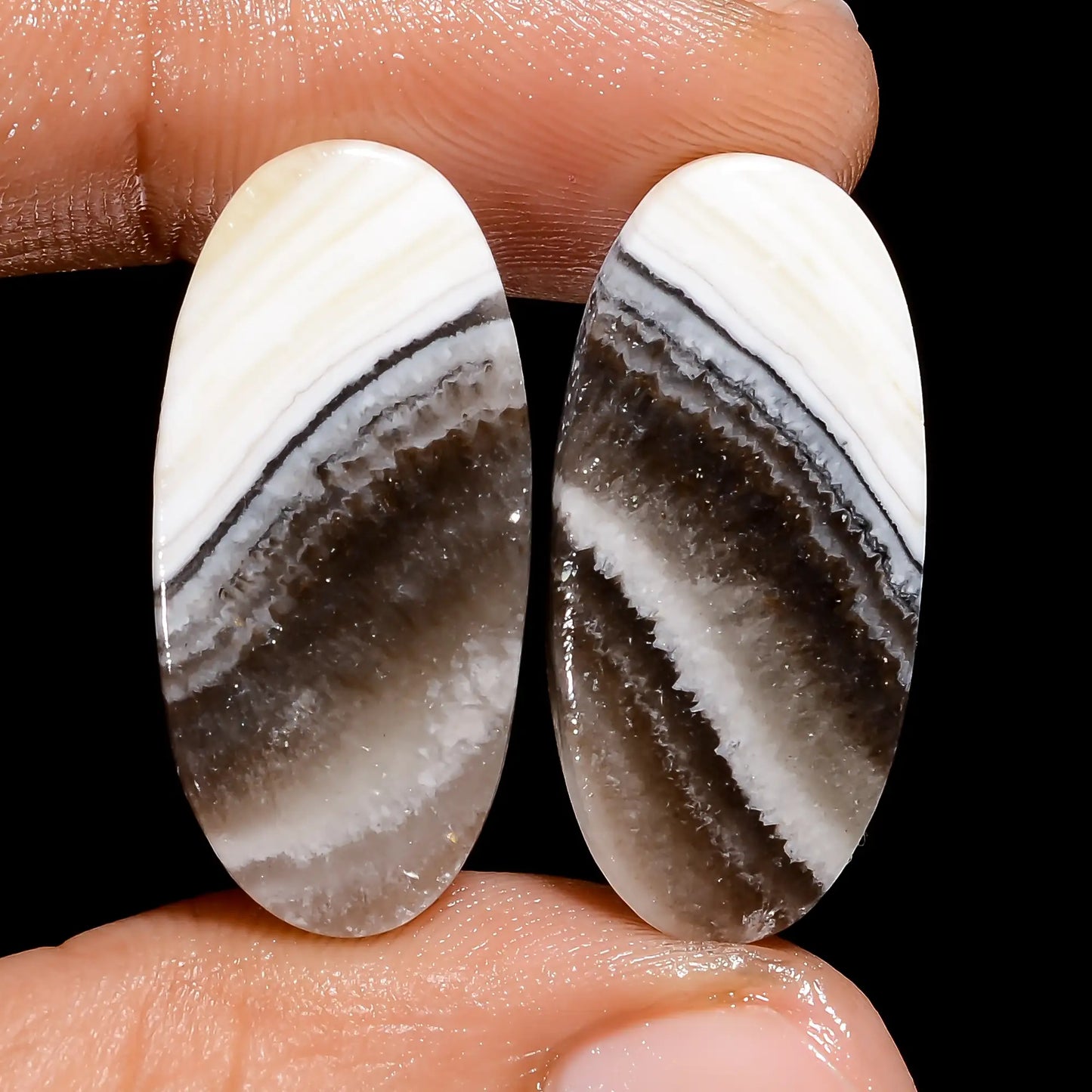 Zebra Jasper Oval Shape Cabochon Loose Gemstone Pair Natural 24 Ct. 25X11X3 mm V-7454