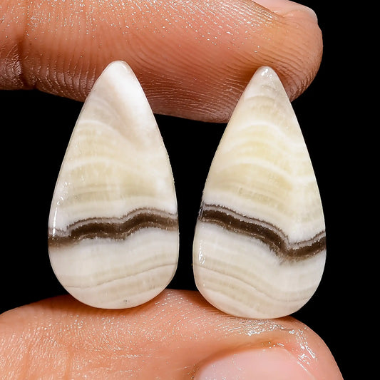 Zebra Jasper Pear Shape Cabochon Loose Gemstone Pair Natural 15 Ct. 19X9X3 mm V-7455