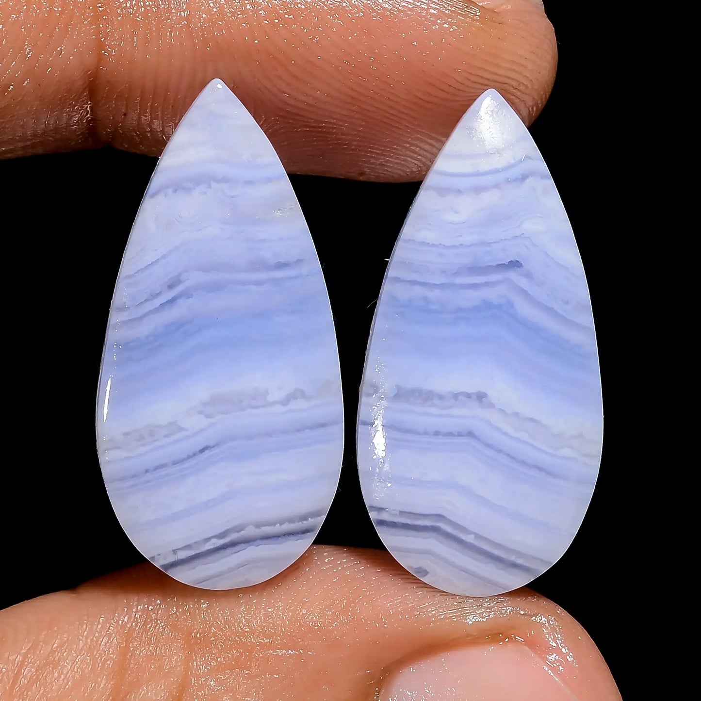 Blue Lace Agate Pear Shape Cabochon Loose Gemstone Pair Natural 26 Ct. 25X11X3 mm V-7466
