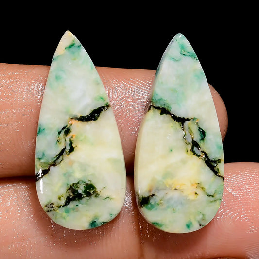 Mariposite Pear Shape Cabochon Loose Gemstone Pair Natural 21.5 Ct. 25X10X2 mm V-7472